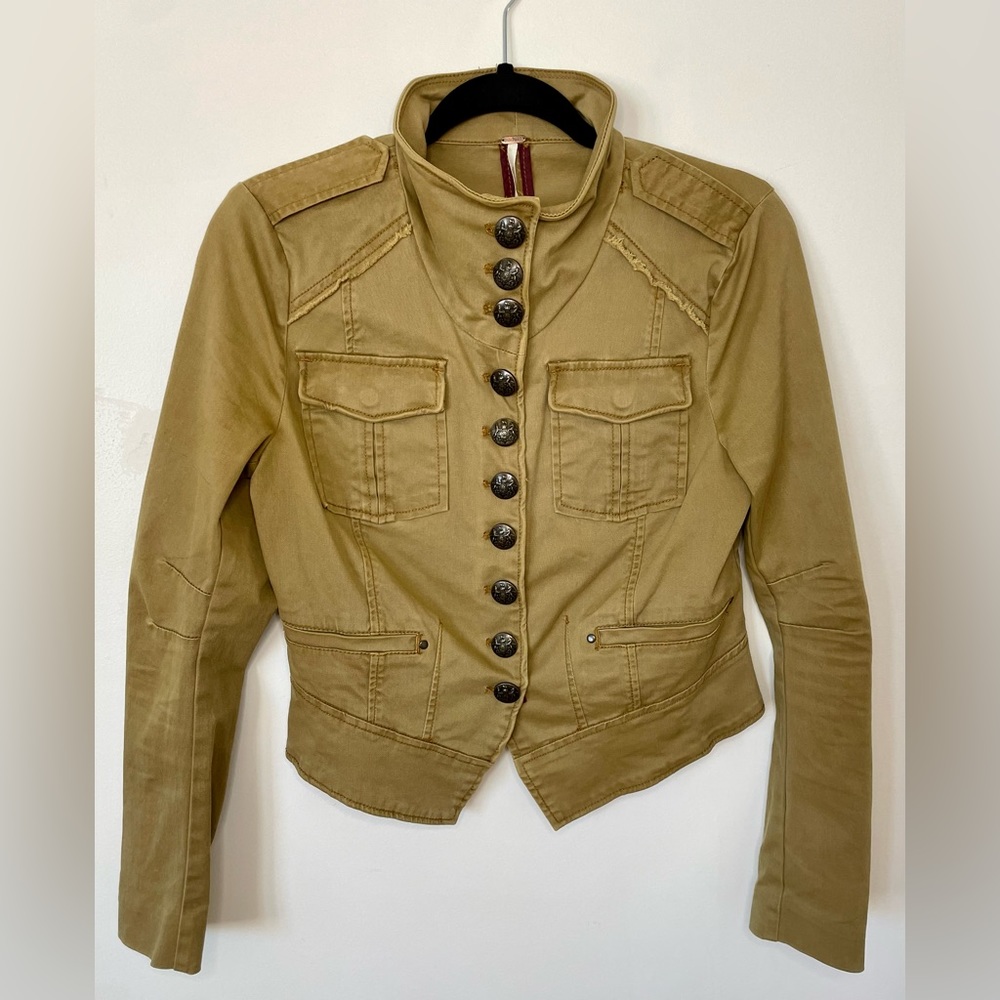 Free People Shrunken Officer Military Jacket - Tan - Small